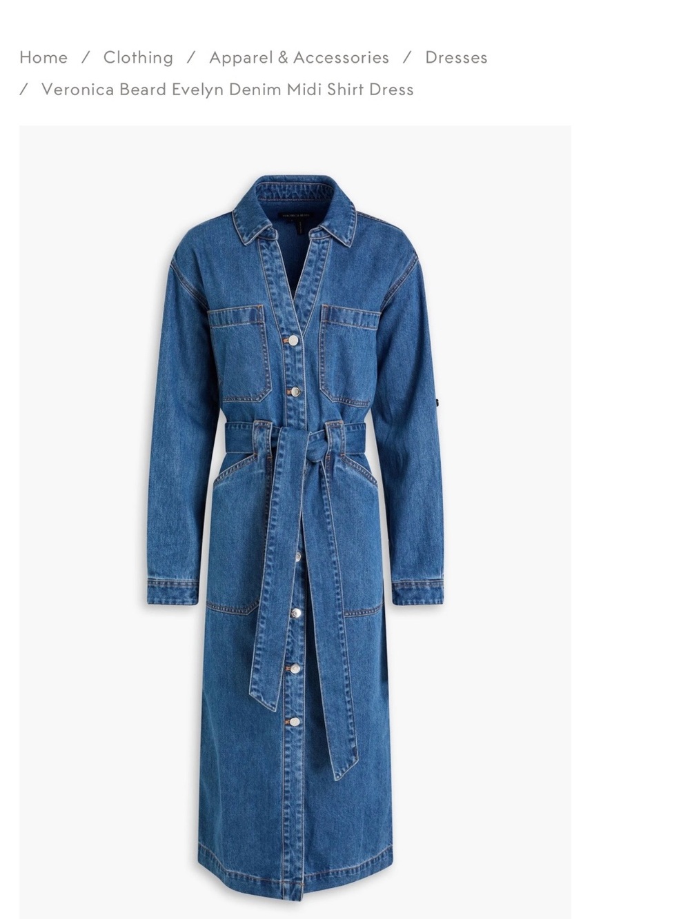 Veronica Beard Denim Midi Shirt Dress in Blue Wash
